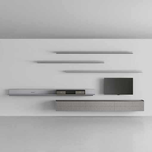 Parete Attrezzata sospesa Self Plan in vetro Grigio Cenere opaco di Rimadesio