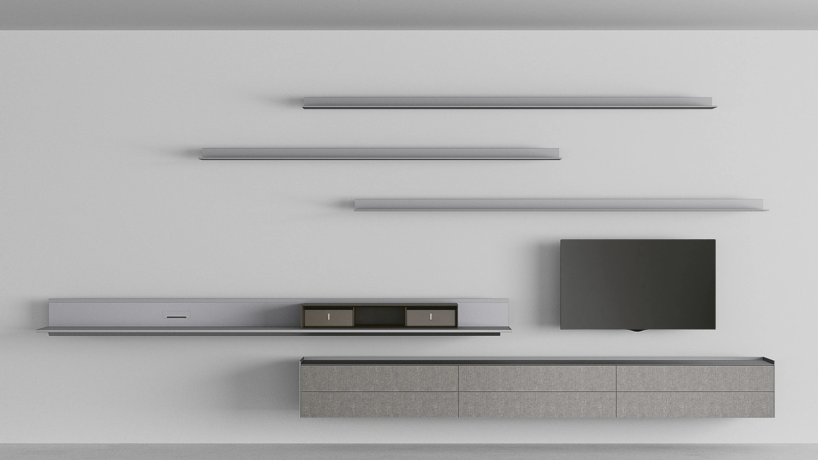 Parete Attrezzata sospesa Self Plan in vetro Grigio Cenere opaco di Rimadesio