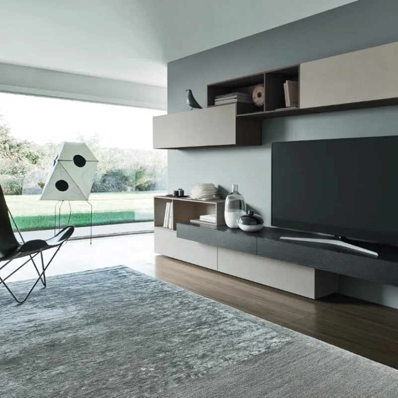 Parete Attrezzata Abacus in vetro Caffè e Noce di Rimadesio