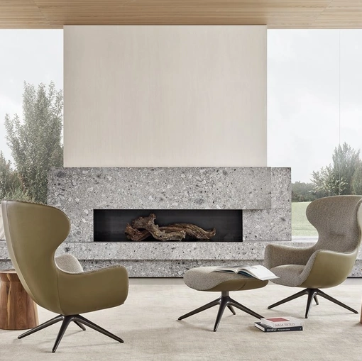 Poltrona Mad Joker in tessuto e retro in pelle di Poliform