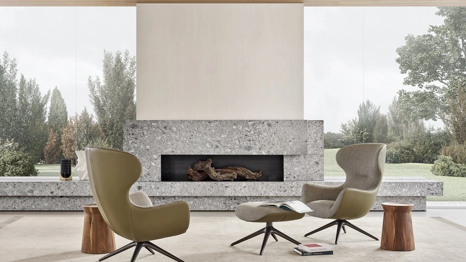 Poltrona Mad Joker in tessuto e retro in pelle di Poliform