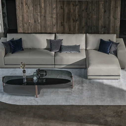 Divano in pelle con penisola Pitagora di Bontempi