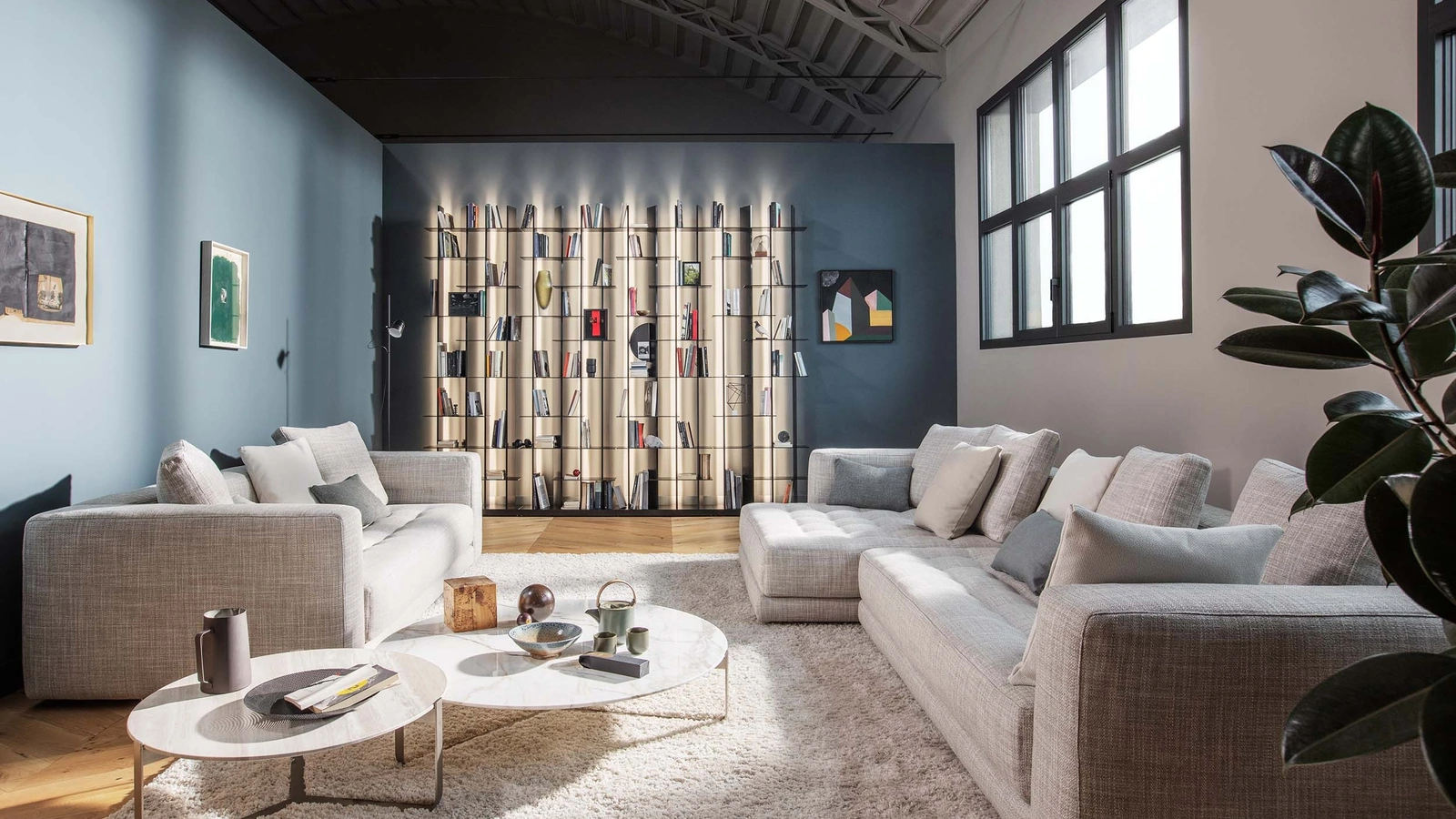 Divano in tessuto trapuntato con penisola Doze di Flou