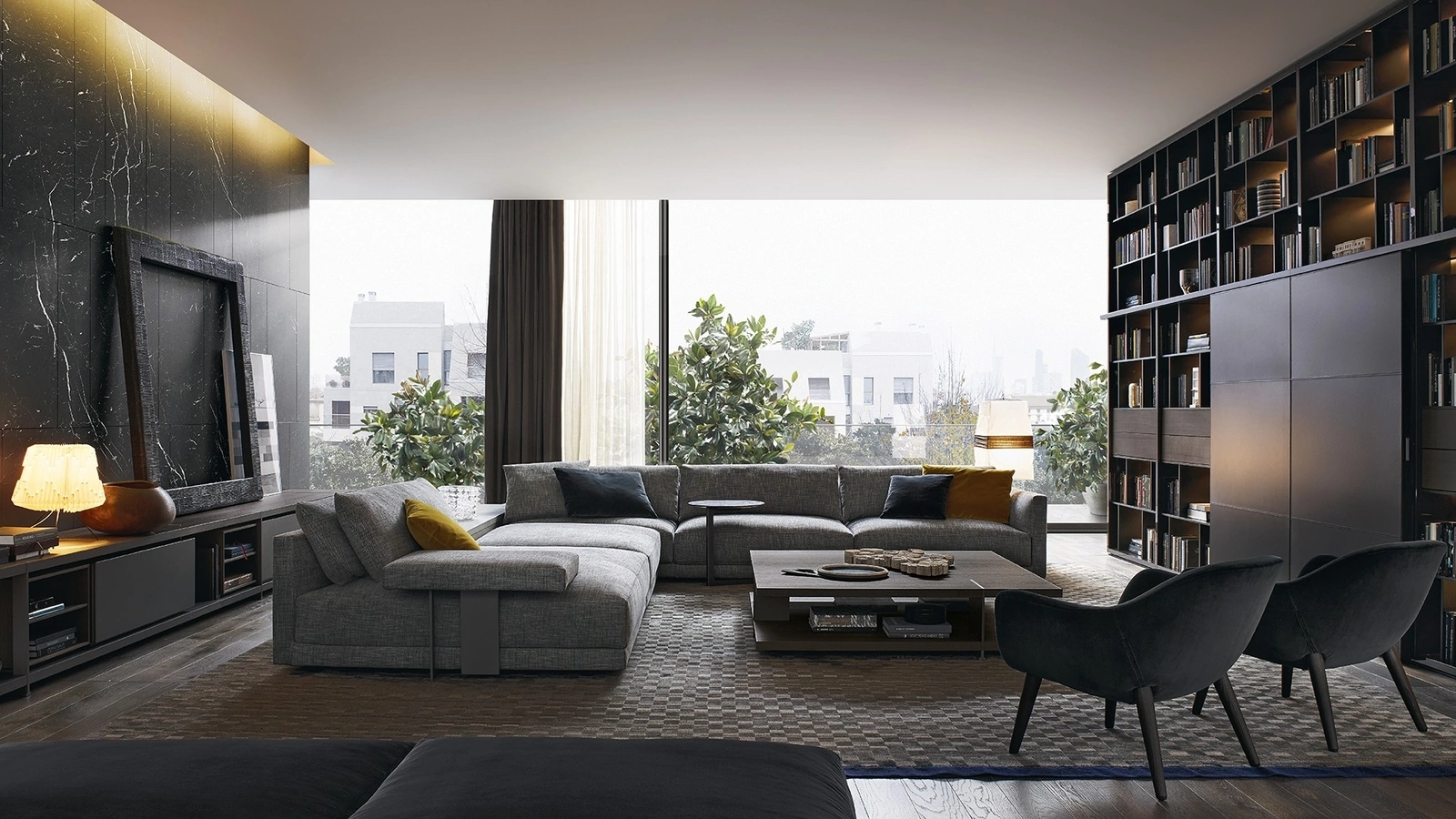 Divano angolare Bristol in tessuto con penisola di Poliform