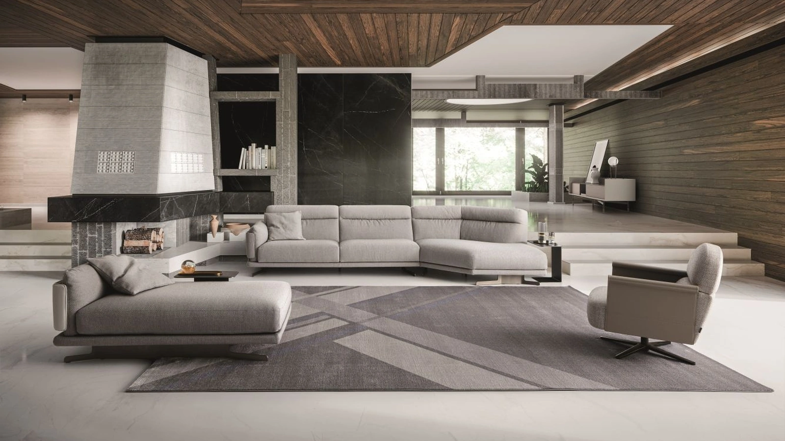 Divano in tessuto Skin con penisola di Ditre Italia