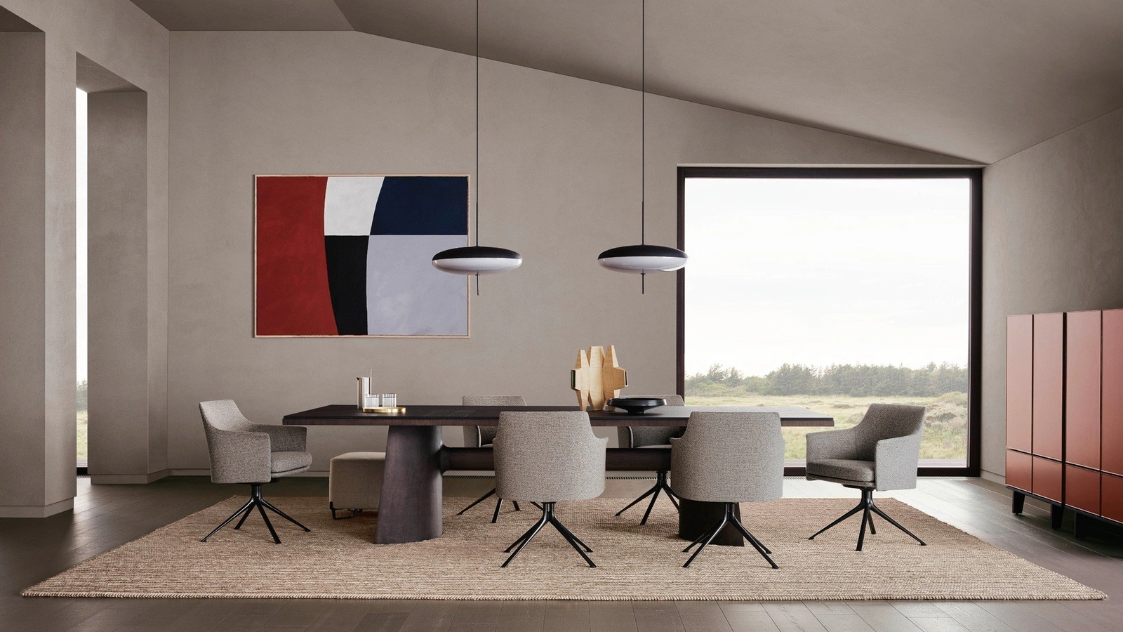 Sedia Stanford Bridge in tessuto con base girevole di Poliform