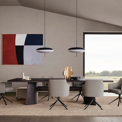 Sedia Stanford Bridge in tessuto con base girevole di Poliform