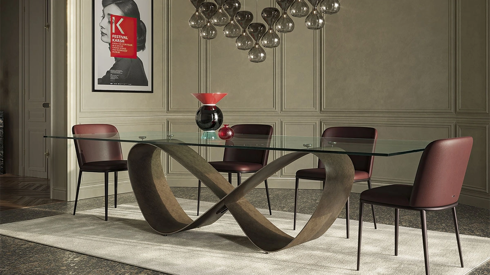 Tavolo con base in acciaio e piano in cristallo bisellato Butterfly di Cattelan Italia