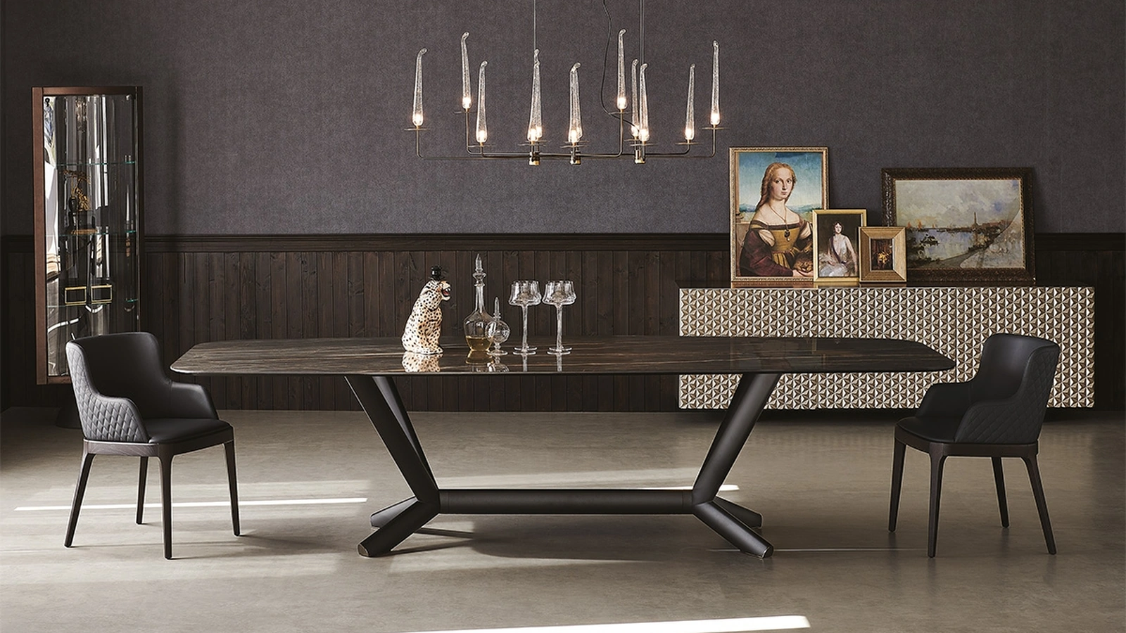 Tavolo con piano in ceramica e base in acciaio Planer Keramik di Cattelan Italia