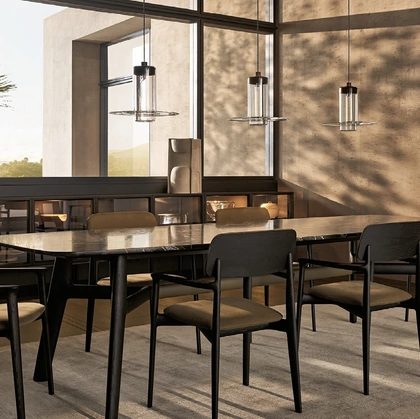 Tavolo da pranzo in marmo e olmo nero Curve di Poliform