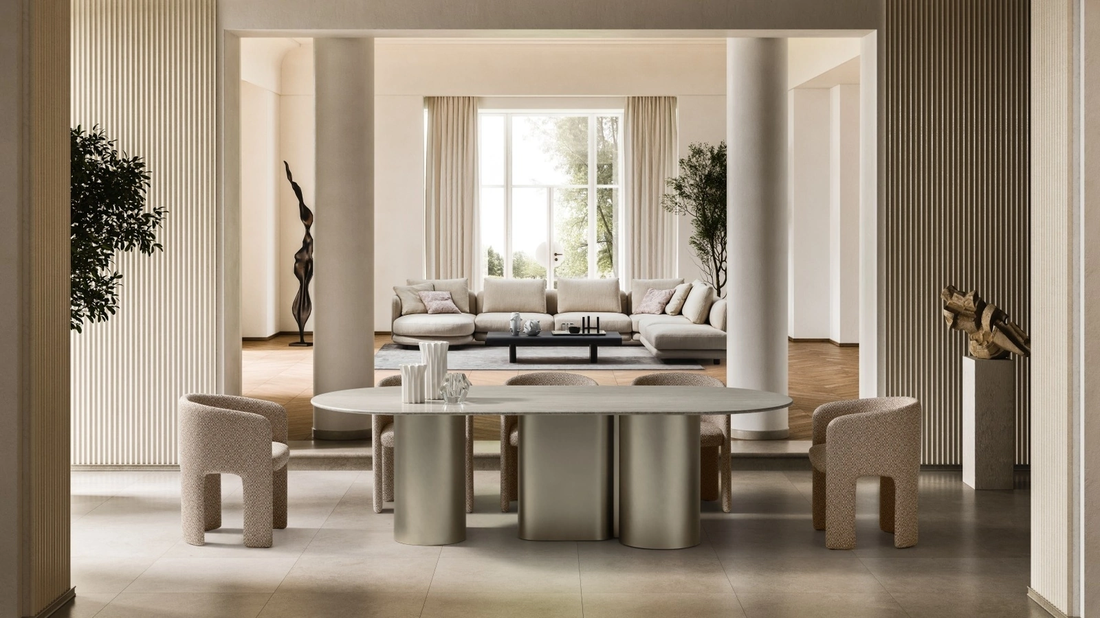 Tavolo ovale di design Arcade con top in marmo e base in metallo di Ditre Italia