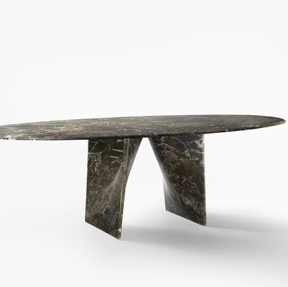 Tavolo Lambda in marmo Verde Lepanto di Rimadesio