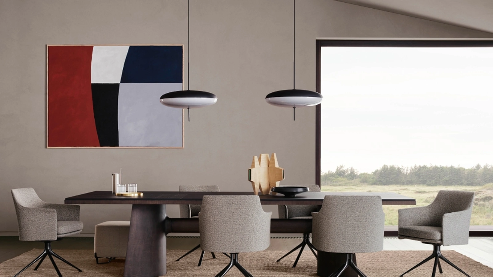 Tavolo rettangolare Kensington con top in olmo nero e base scultura in bronzo spatolato di Poliform
