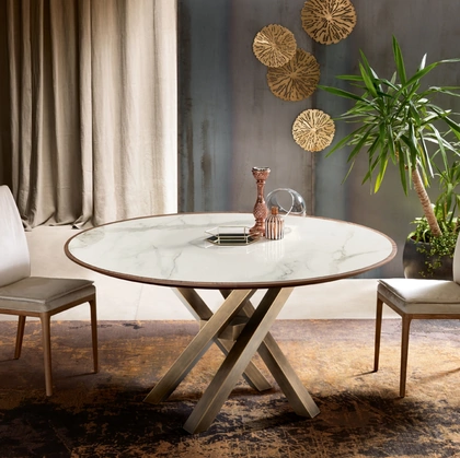 Tavolo rotondo Shangai in legno e ceramica di Riflessi