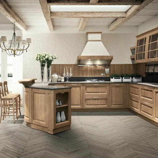 Cucina Classica con penisola Bolgheri 08 in Rovere Natura di Stosa