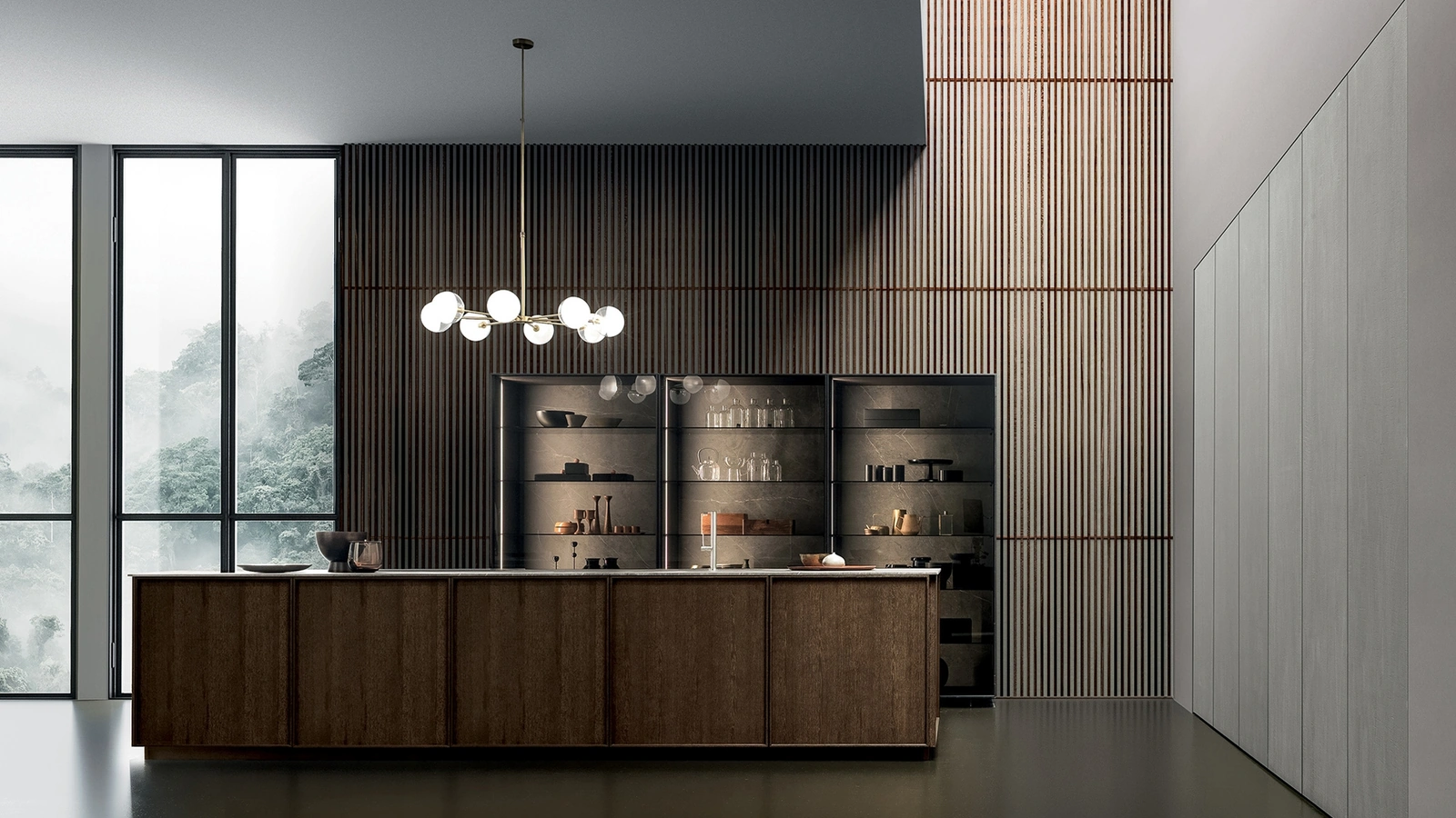 Cucina Design lineare Frame Black Dust di Modulnova