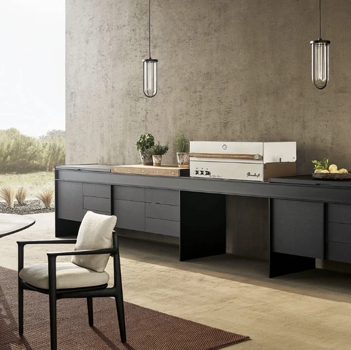 Cucina Design Land Kitchen in alluminio laccato Nero e acciaio di Poliform