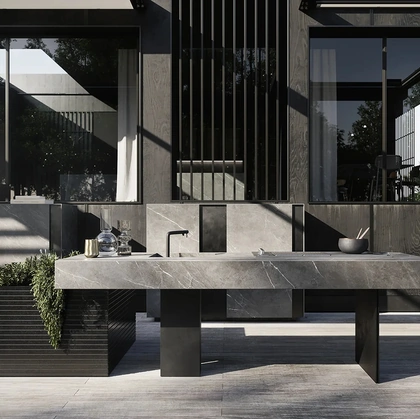 Cucina Design per esterno in pietra e acciaio Project 05 di Modulnova