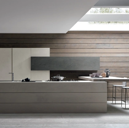 Cucina Design Twenty Resina Cemento Grigio con penisola di Modulnova