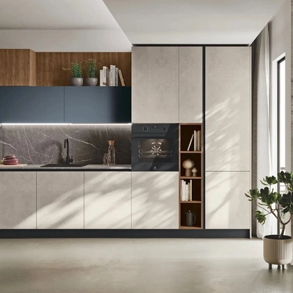 Cucina Moderna angolare Art-Kaya 06 in materico cemento di Stosa