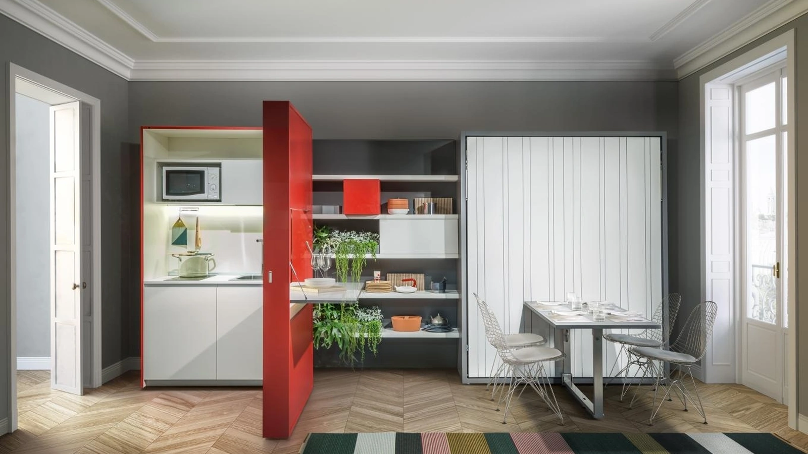 Cucina Moderna Kitchen Box Ambiente 11 minicucina trasformabile e integrabile nei programmi Living & Young System di Clei