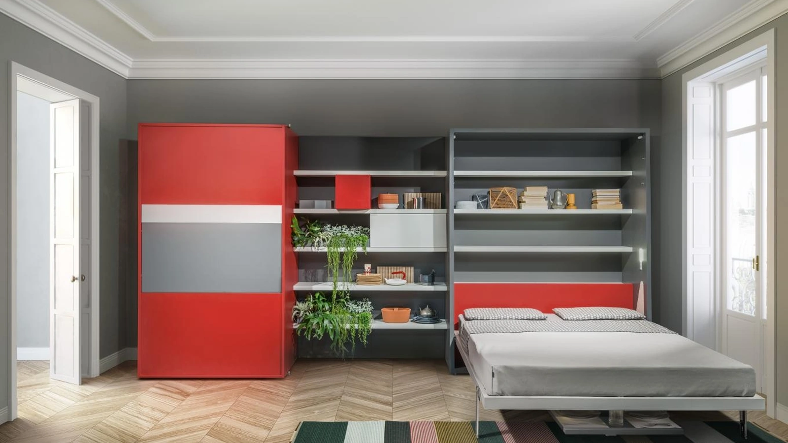 Cucina Moderna Kitchen Box Ambiente 11 minicucina trasformabile e integrabile nei programmi Living & Young System di Clei