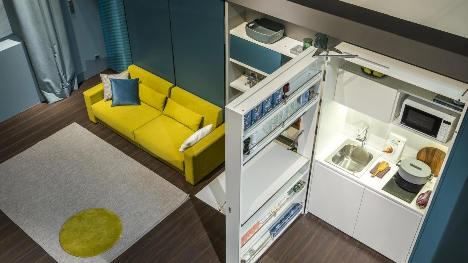 Cucina Moderna Kitchen Box Ambiente 21 minicucina trasformabile e integrabile nei programmi Living & Young System di Clei