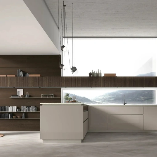 Cucina Moderna con penisola Natural 02 in laccato e Rovere di Stosa