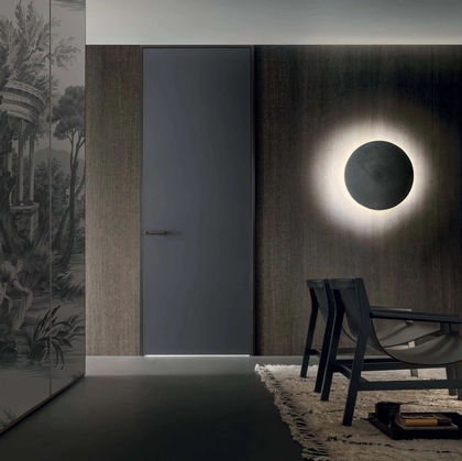 Porta per interni Link+ in vetro laccato Blu scuro di Rimadesio