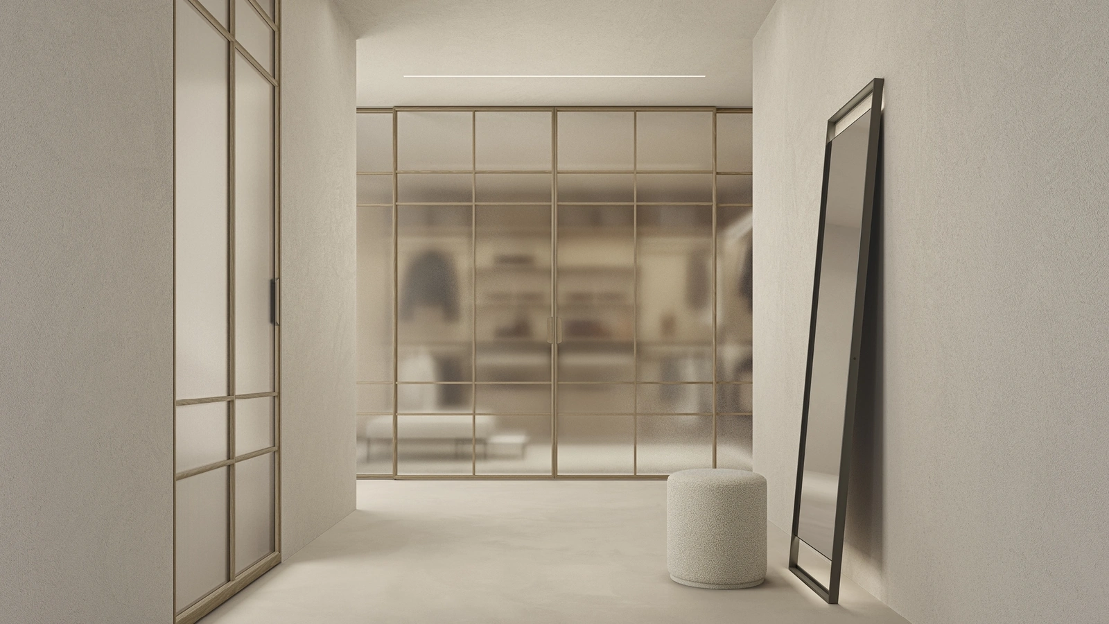 Porta per interni Maxi Scorrevole in vetro con telaio in legno di Rimadesio