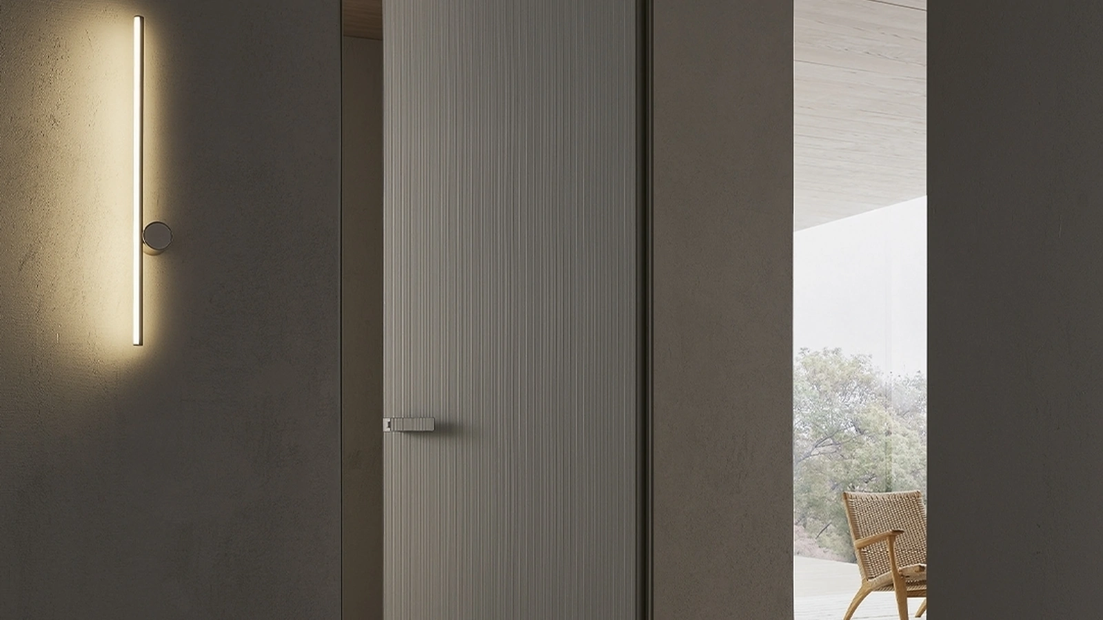 Porta per interni a filo muro Moon Lino Sahara di Rimadesio