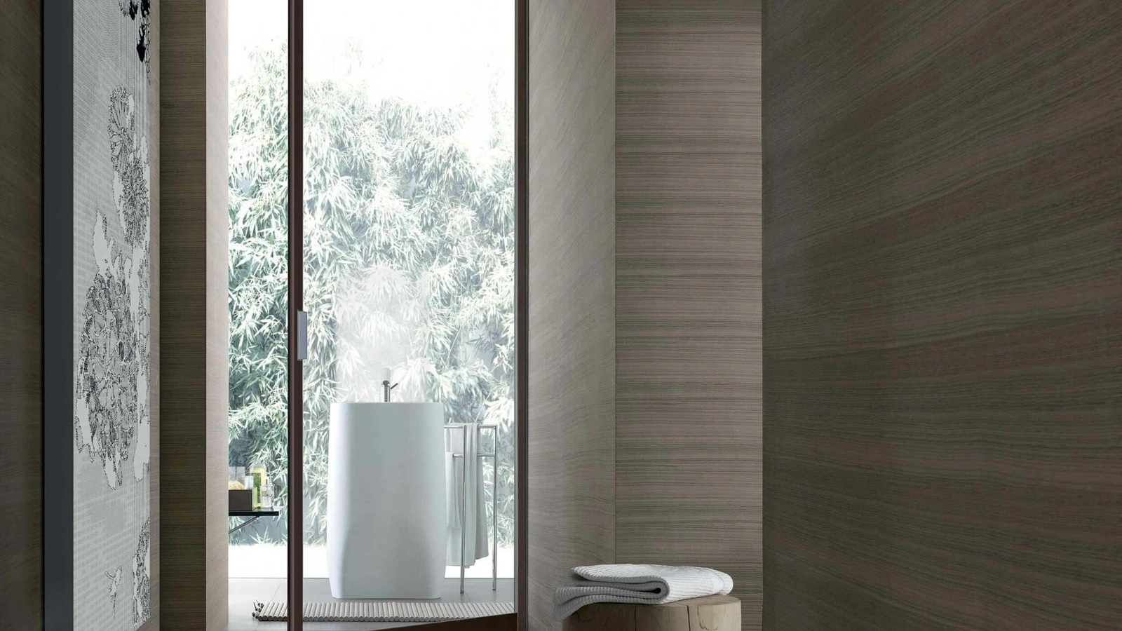 Porta per interni battente Siparium in vetro riflettente chiaro e struttura in alluminio Brown di Rimadesio