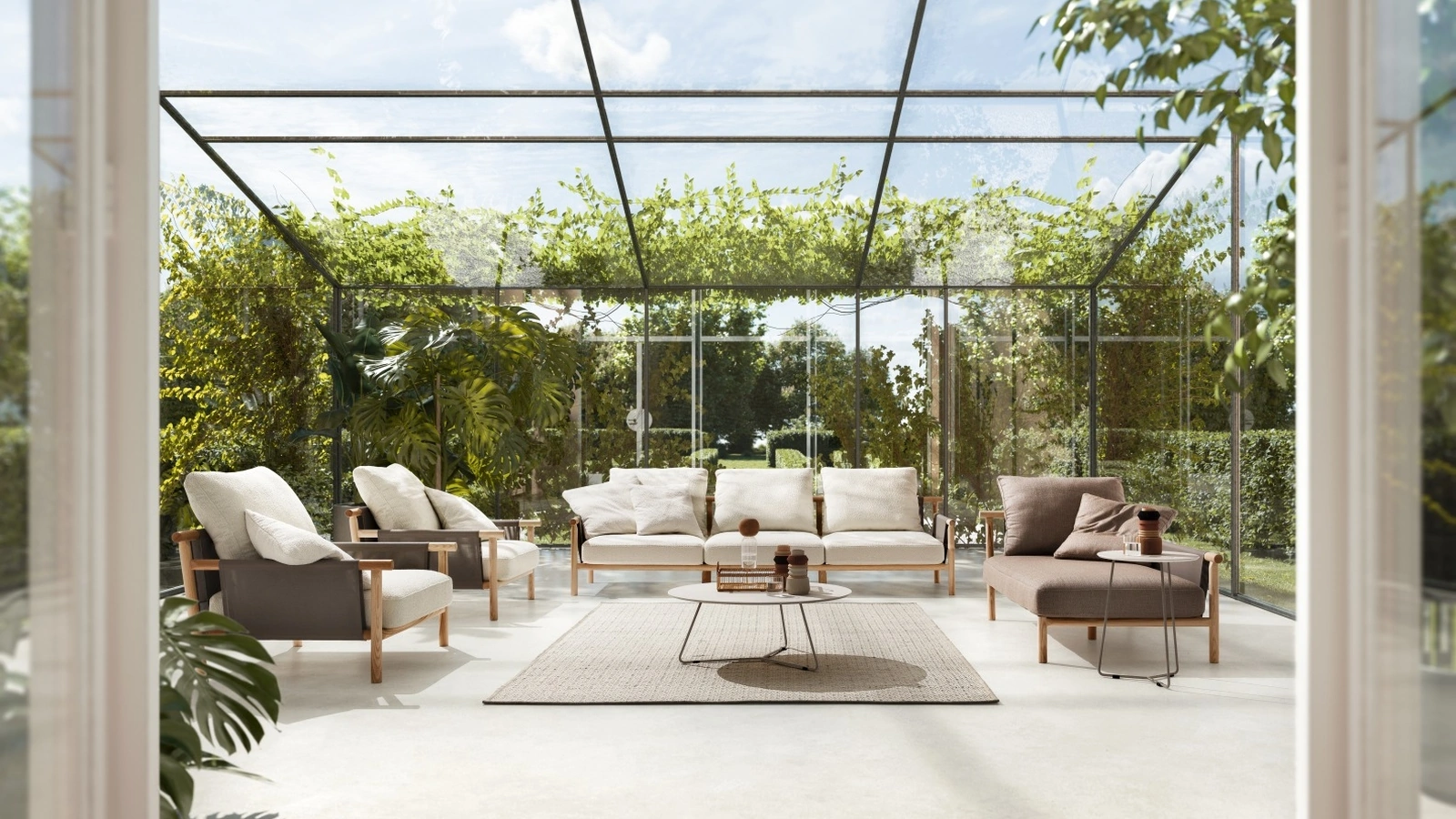 Divano e Poltrone Isamu in tessuto imbottito con struttura in legno di Ditre Italia