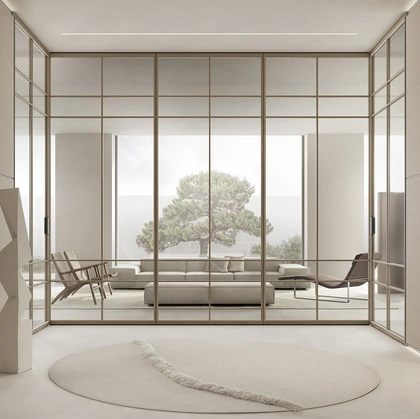 Pareti divisorie in vetro con telaio in legno Air System di Rimadesio