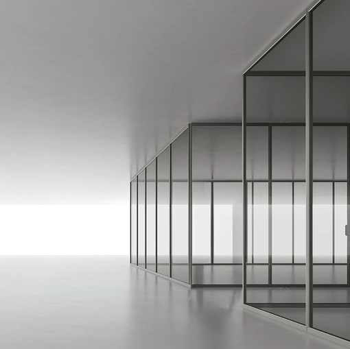 Pareti divisorie Air System in vetro con telaio in alluminio di Rimadesio