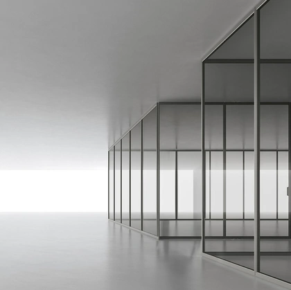 Pareti divisorie Air System in vetro con telaio in alluminio di Rimadesio